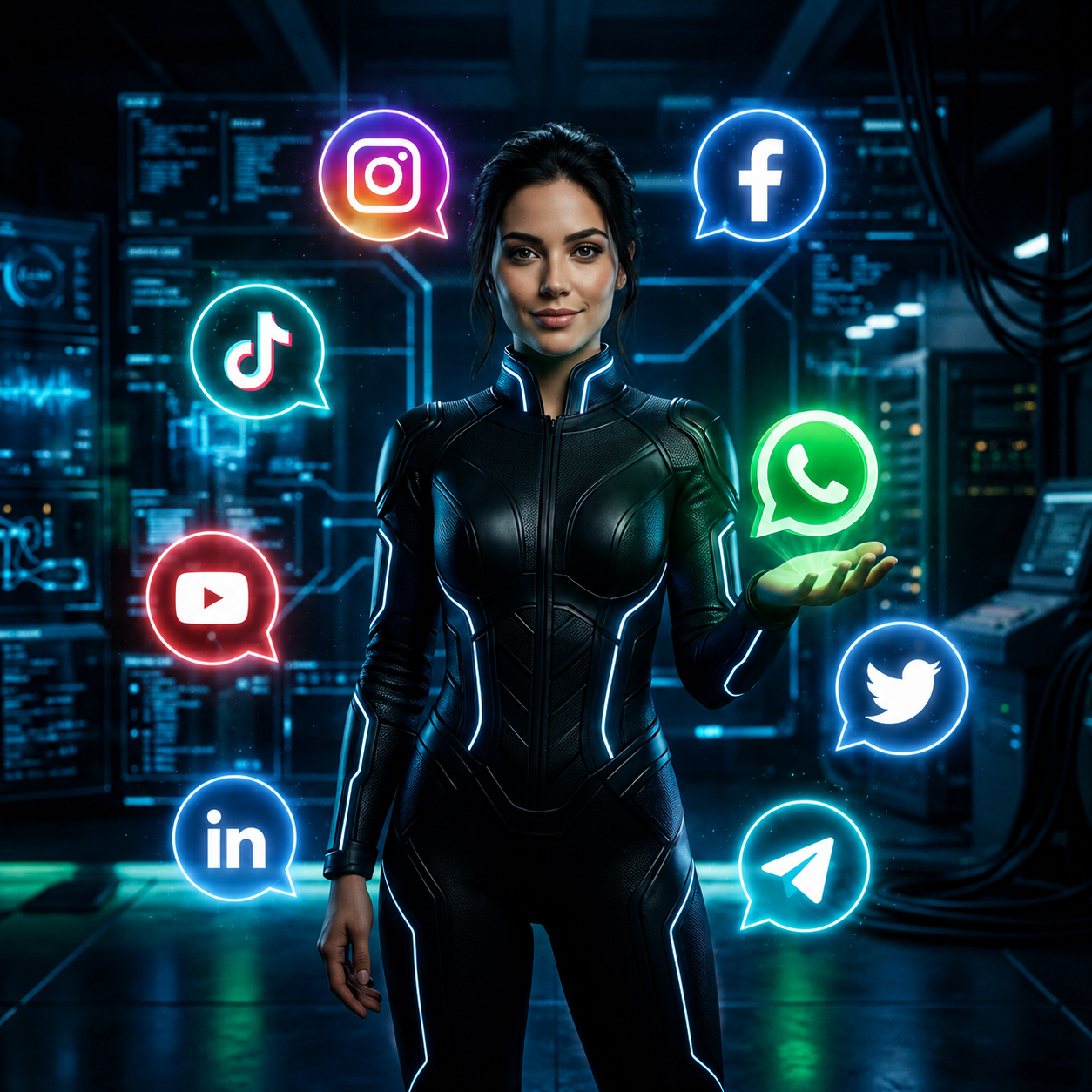 Asistente virtual atendiendo conversaciones en redes sociales
